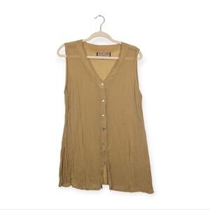Vintage Street Wear Carole Little Tan Button Front Lagenlook Tunic Size L